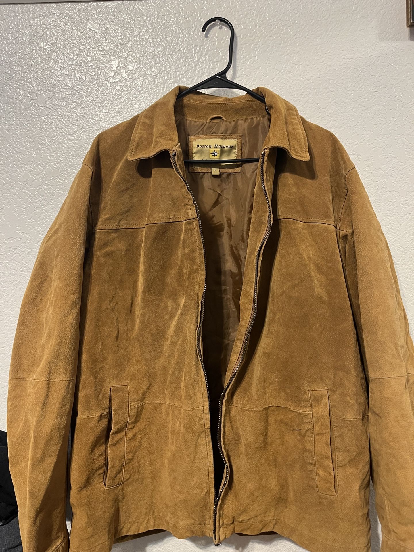 Boston Harbour Outdoorwear Tan And Brown Suede Leather Jacket Size L