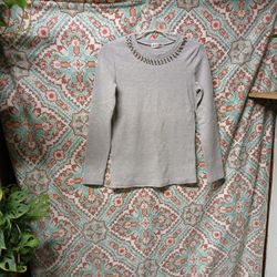 Woei-Luen Grey Metal Accent Beads Sweater, Size S