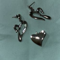 Silver heart Dangle Earrings and Charm Bundle