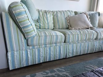 Striped Upholstered Sofa Blue Green White