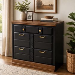 Refinished Black & Wood 3 Drawers Dresser / TV Stand