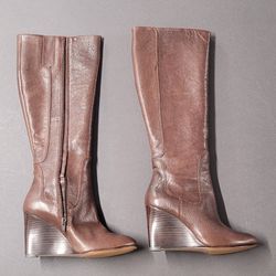 Nine West Womens Tall Leather Wedge Heels Boots 6.5 NEW
