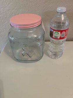 Pink Breast Cancer Awareness Ribbon embossed Jar