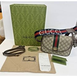 Gucci Ophidia Mini Gg Supreme Canvas & Leather Shoulder Bag Purse 2024 W RECEIPT