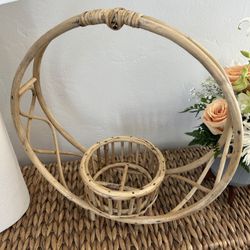 Vintage Hanging planter Wicker indoor planter round plant holder MISSING LEG Cane Bamboo Rattan Pot Vase Holder Collectible 
