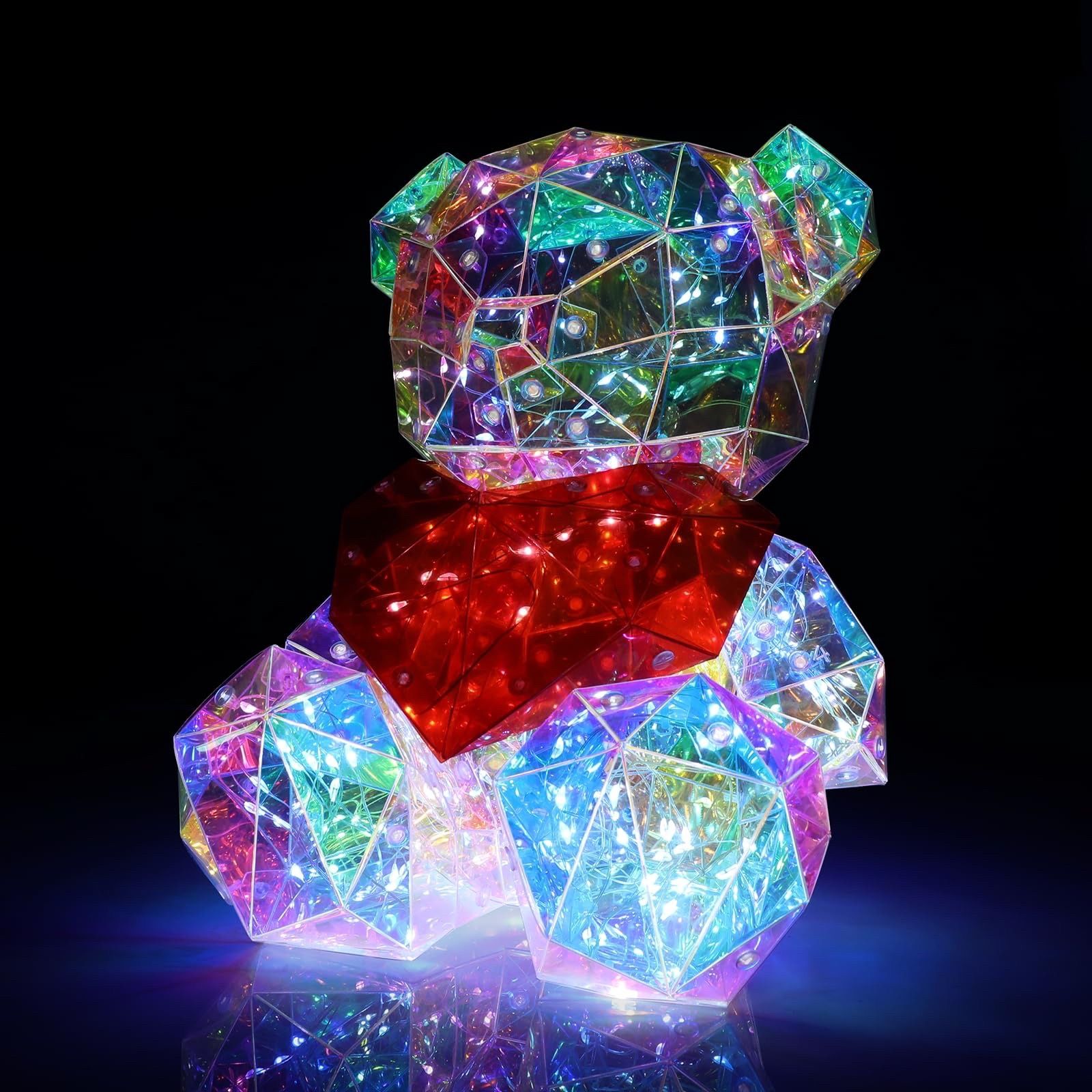 Pyrrhiax Prismatic Rainbow Love Bear - Tabletop LED Teddy Bear Night Light With Red Heart, Colorful Glowing Christmas Interior Decor For Girls And Wom