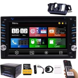 Double Din Car Stereo GPS Navigation System DVD Player Bluetooth 2 Din Car Radio Capacitive Touch Screen + Free Backup Camera Support SWC USB SD 1080P