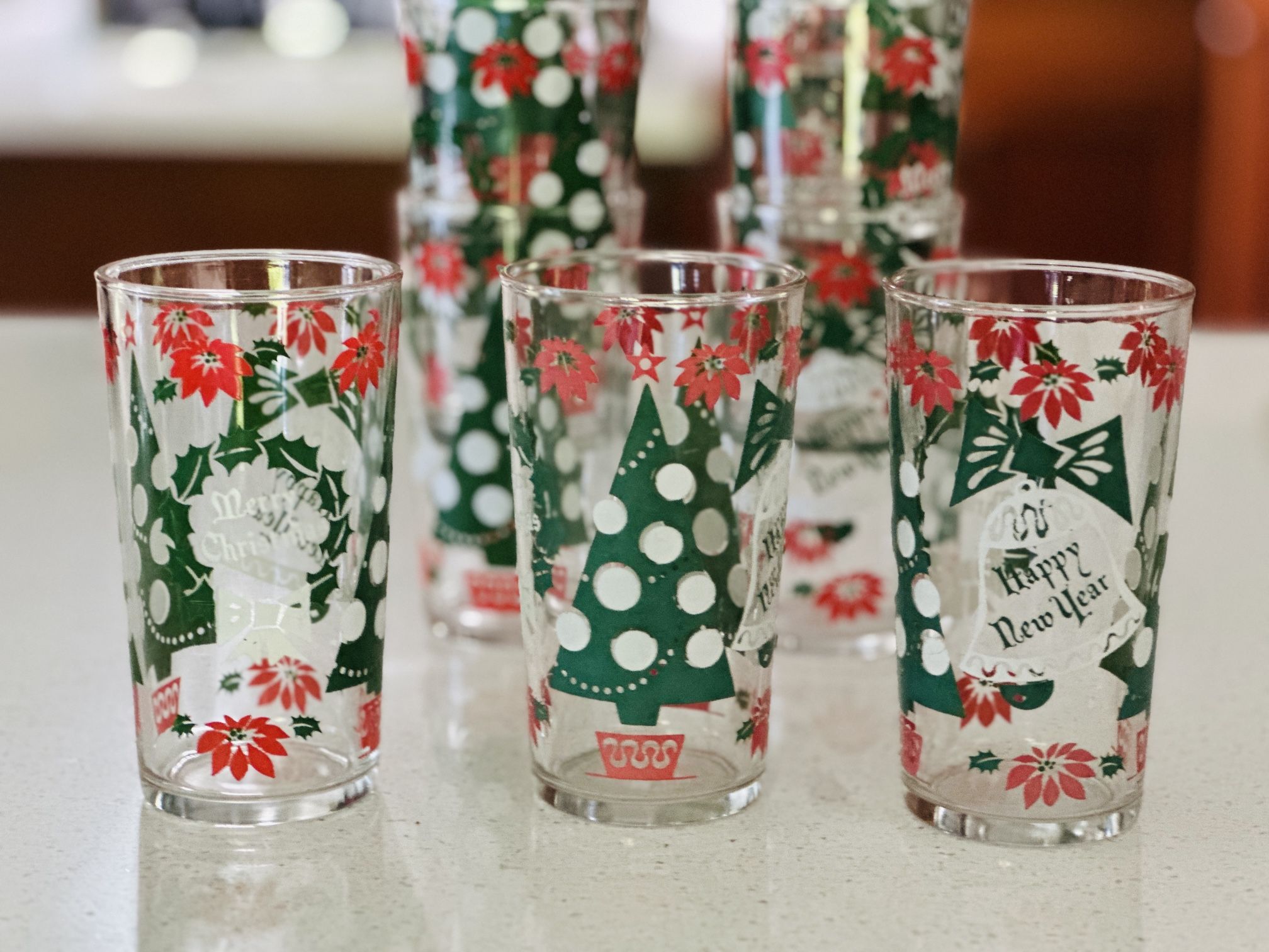 Vintage 1950s Christmas Holiday Drinking Glasses