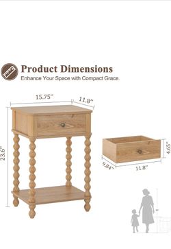 Wood Nightstand with Drawer and Bobbin Legs