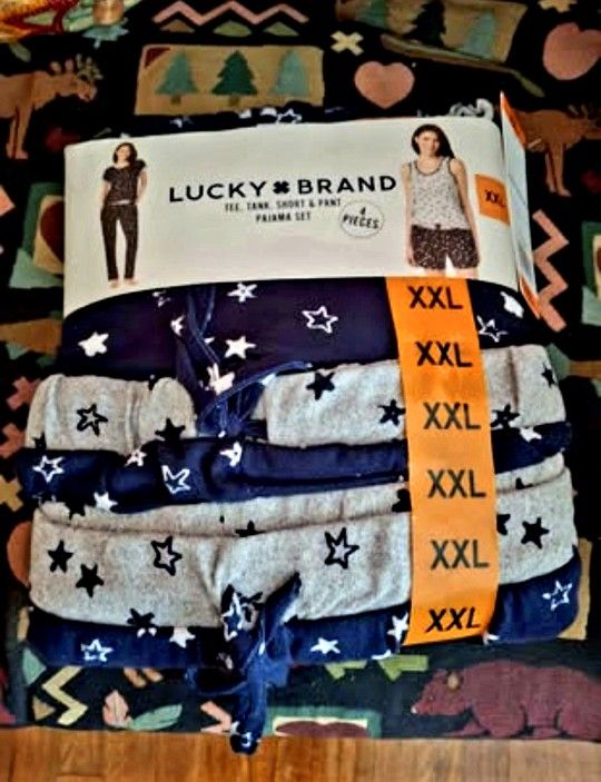 Lucky Brand New 4 Pc Pajama Sets Women's XXL Blue & Gray W Stars NWT
