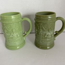 Vintage Green Milk Glass Mugs