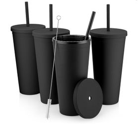Classic Black Tumblers with Lids (4 pack) - 22oz Acrylic Cups
