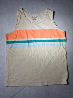 Cat & Jack Boys Tank Top Size Large L 10-12 Beige Orange Teal Stripe Sleeveless Shirt