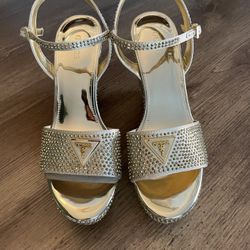 Hippa Rhinestone Dress Wedges Gold Size 9 