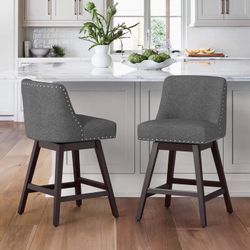 Gray 26-in H Counter height Upholstered Swivel Wood Bar Stool 2 -Pack