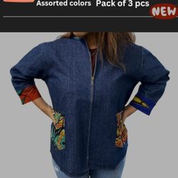 Traditional African Inspired Denim Jacket for Ladies 