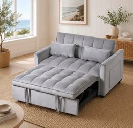 3 in 1 Convertible Sleeper Sofa Bed, Modern Pull Out Couch Bed, Adjustable Backrest, Velvet Loveseat Futon, grey M12