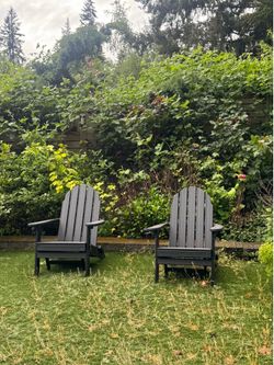 Set of 2 Dark Gray Polywood Adirondack Chairs with Cup Holders