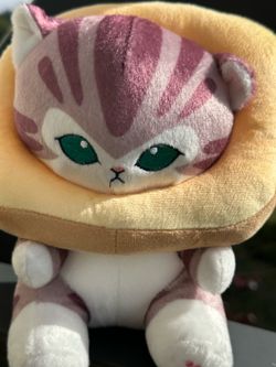 Rare Pink Stripe Bread Cat Plush 8" Green Eyes Kawaii Neko Aesthetic No Tags