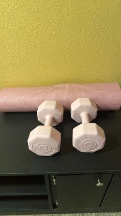 Weights and yoga mat