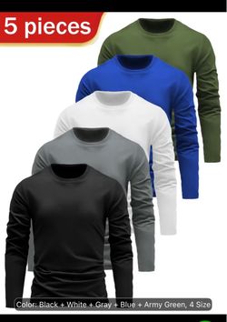 XXL 5pcs Men'S Solid-Color Round-Neck Quick-Dry Basic Solid-Color Mesh Long-Sleeve Sports Tops, Breathable And Comfortable Pullovers, Suitable for Gym
