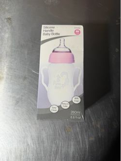 Puwi Silicone Handle Baby Bottle 260ml BPA-Free Anti-Colic Pink/Clear