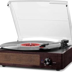 Vinyl Record Player Turntable with Built-in Bluetooth Receiver & 2 Stereo Speakers - NEW (1486/4)
