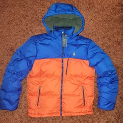 Polo Ralph Lauren Puffer Coat Bubble Mens Medium Blue Orange