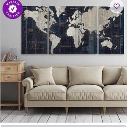 Ocean Eye World Map 3-Piece Canvas Wall Art