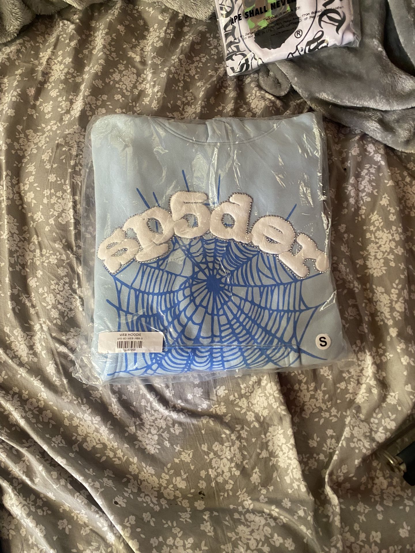 sp5der hoodie “sky blue” size small