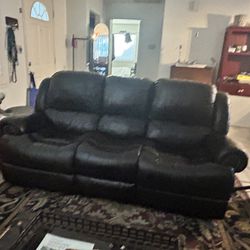 Black Leather Sofa With Dual Recliners That Work Great!