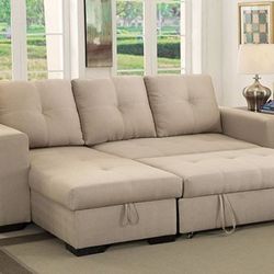 💥Brand New Beige Sectional Sofa Storage Sleeper💥