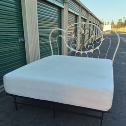 QUEEN METAL BED FRAME WITH HEADBOARD AND MATTRESS
