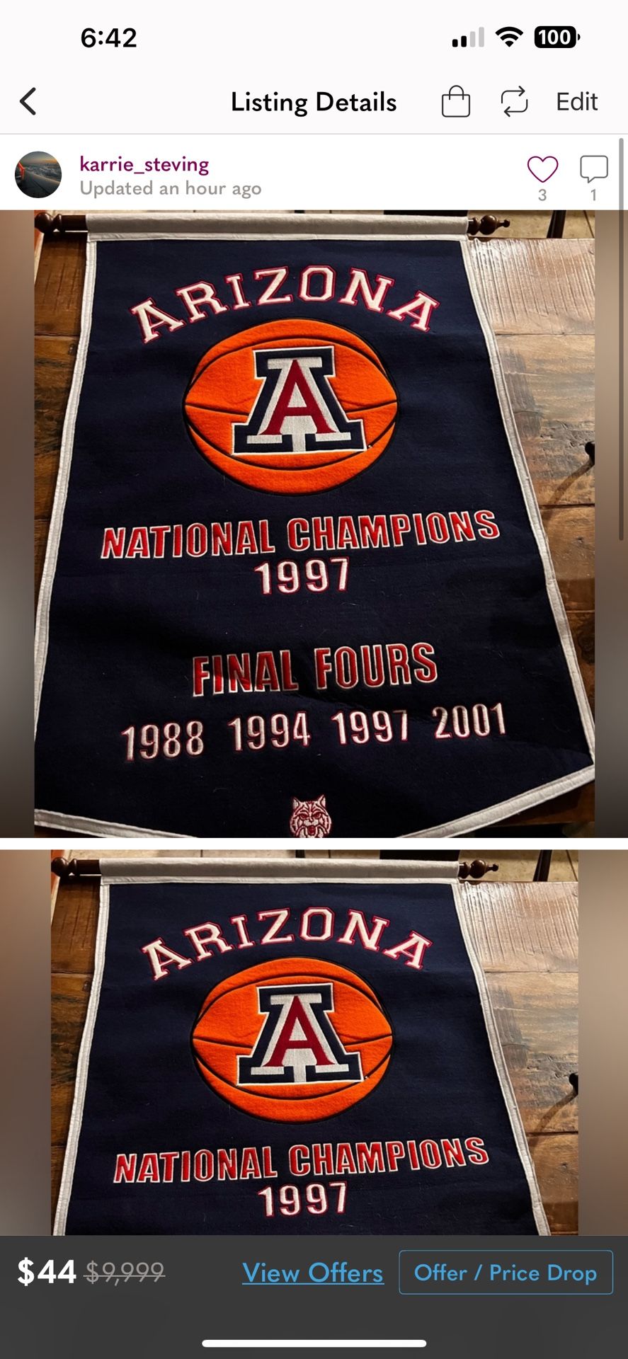 U Of A Wildcats Basketball National Champions / Final Fours Penant