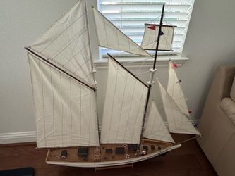 Large Wooden Tall Ship Model with Sails