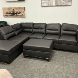 Leather Brown L Shaped Sectional