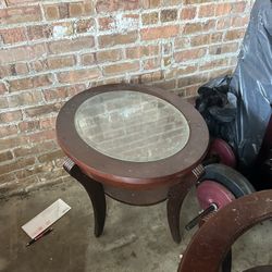 2-Wooden And Glass End Table