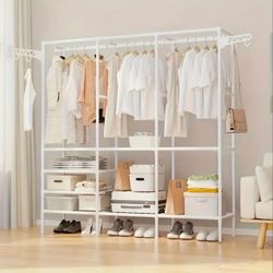 Portable Clothes Rack - Standalone Wardrobe with Hanging Rod & Storage Bag - Heavy-Duty for Bedroom/Dorm/Entryway
