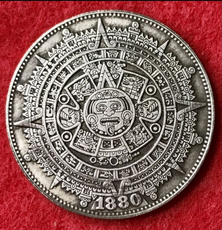 Aztec Calendar Highly Detailed Tibetan Silver Coin. First $20 Offer Automatically Accepted. Shipped Same Day