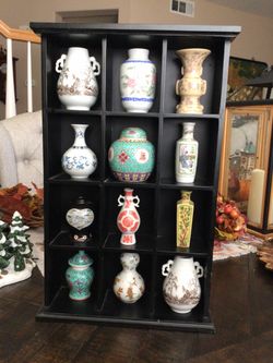 Chinese Porcelain Miniature Vase Collection with Display Shelf