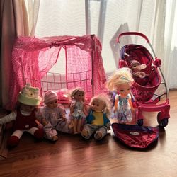 Graco Doll Stroller, Doll Crib And Dolls Bundle