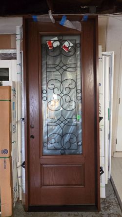 Brand New 36W x 96H Mahogany Fiberglass Impact Entry Door