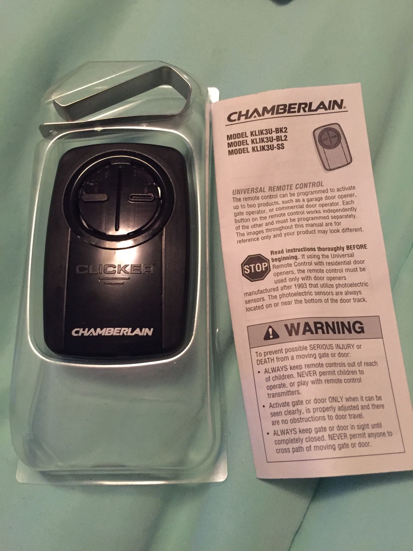 Chamberlain KLIK3U-BK2 Universal Garage Door Opener Remote