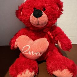 Red Teddy Bear Heart With A Pillow, Saying LOVE On It