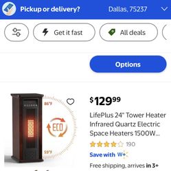 LifePlus 24" Infrared Heater, 1500W Portable Tower Heater with Remote, Wood Grain Chestnut, Fast Quiet Heating for Home/Office