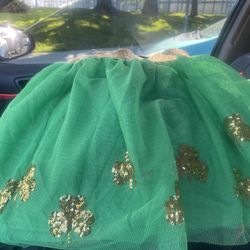 Cat & Jack Green Tutu Gold Shamrock Clover Skirt St Patrick's Day Girls size: Large 10-12
