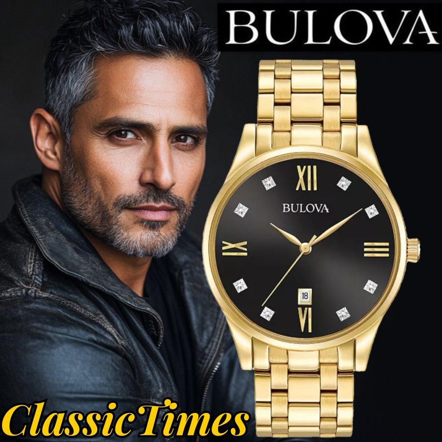 *** BRAND NEW*** Men's Dress Diamond Accent Gold-Tone Stainless Steel Bracelet Watch 40mm 97D108