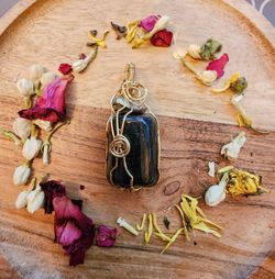 Genuine Crystals Wire Wrapped - Pendant: Magicians Stone & Pyrite