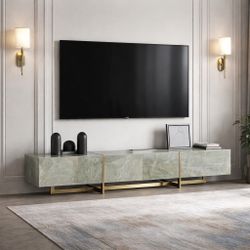 79" Modern Gray Glossy Sintered  Stone TV Console w/ 4-Drawers / Stainless Steel Frame [NEW] **Retails for $1240 <NO ASSEMBLY REQ>