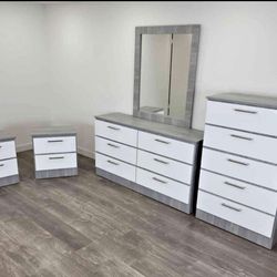 Dresser Whit Mirror, Chest And 2 Nightstands - Cómoda Con Espejo , Gavetero Y 2 Mesitas De Noche 